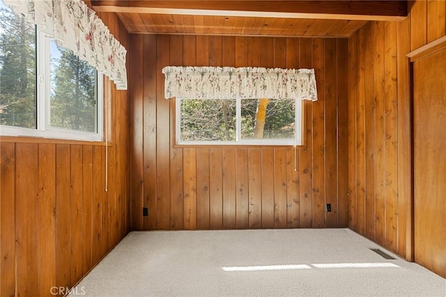27008 Everest Rd, Lake Arrowhead, CA 92352 - carpeted spare room featuring wooden ceiling and wooden walls