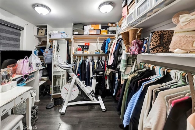 walk in closet with wood finished floors