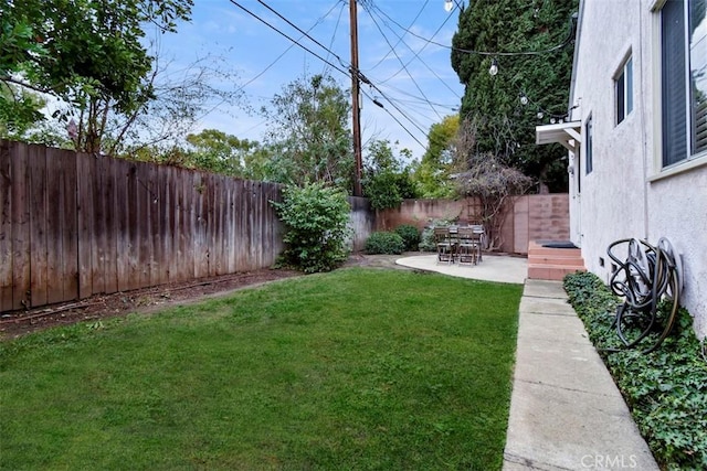 view of yard with a patio and a fenced backyard