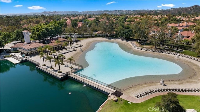 aerial view featuring a water view