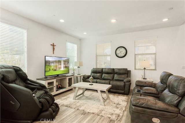 living area featuring recessed lighting and wood finished floors