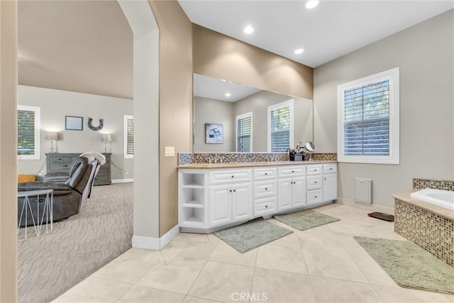 2480 Oak Ave, Corona, CA 92882 - full bathroom with baseboards, tile patterned floors, tiled bath, and recessed lighting
