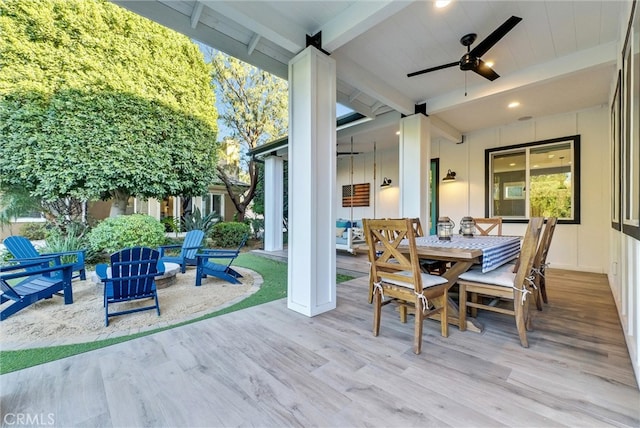 2480 Oak Ave, Corona, CA 92882 - view of patio with a ceiling fan, outdoor dining area, and a wooden deck