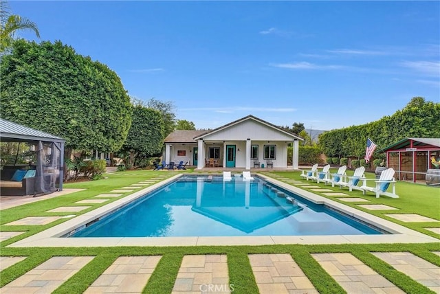 2480 Oak Ave, Corona, CA 92882 - swimming pool with a gazebo, a patio, and a lawn