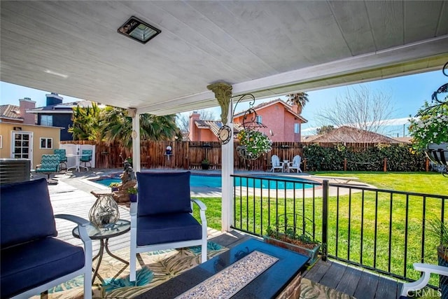 view of patio featuring a fenced backyard and a fenced in pool