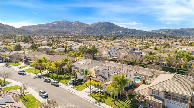 aerial view featuring a residential view and a mountain view