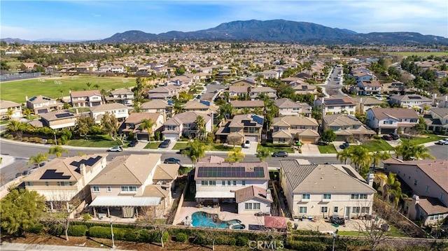 aerial view featuring a residential view and a mountain view