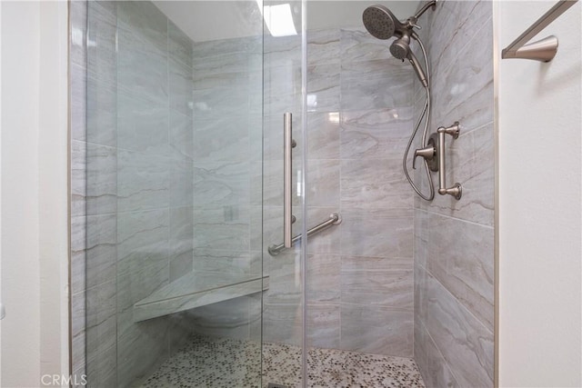 bathroom with a shower stall