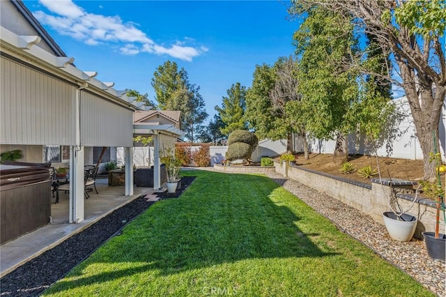 view of yard with a patio area and a fenced backyard