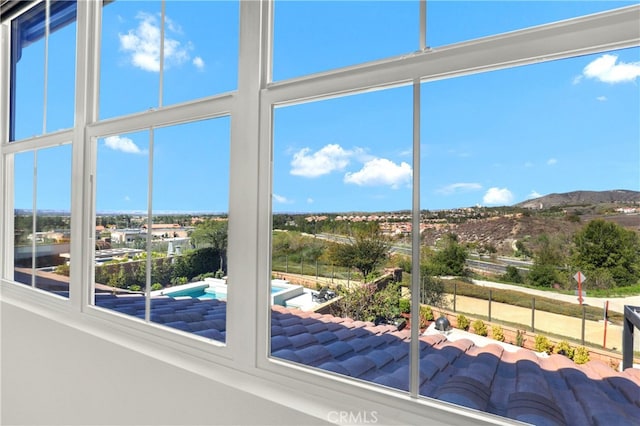 interior space featuring a mountain view