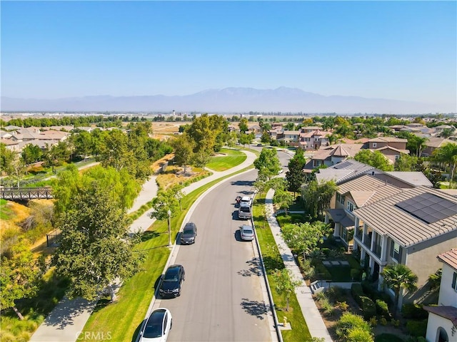 bird's eye view featuring a mountain view and a residential view