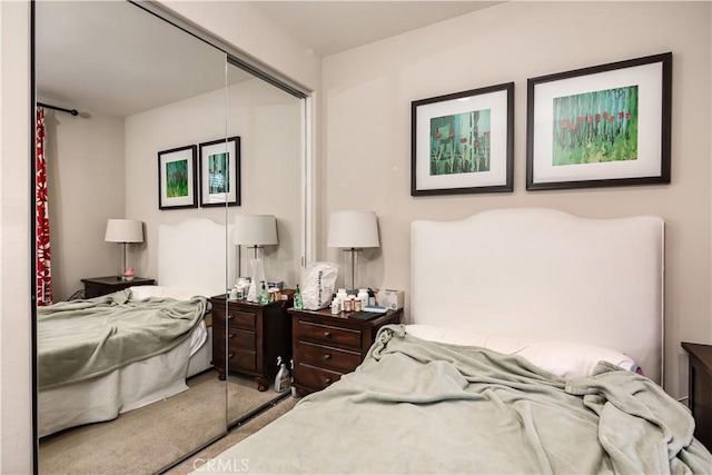 bedroom featuring carpet and a closet