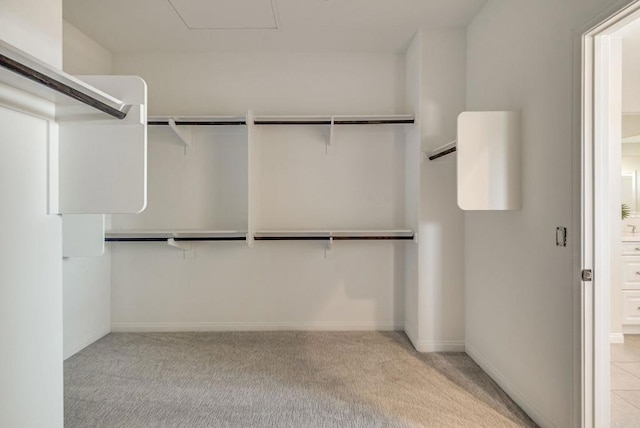 spacious closet with light colored carpet