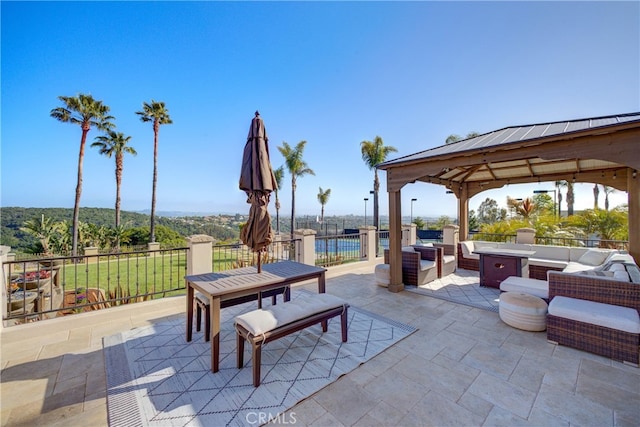 515 Windermere Ln, Arroyo Grande, CA 93420 - view of patio featuring a gazebo, an outdoor living space with a fire pit, and outdoor dining area