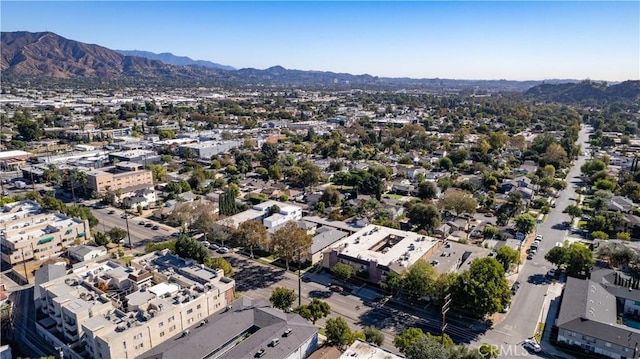 drone / aerial view featuring a mountain view