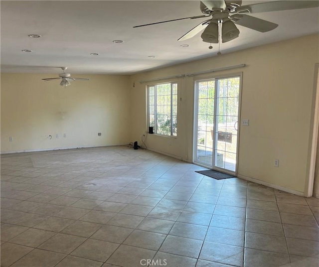 2609 E Cortez St, West Covina, CA 91791 - spare room with ceiling fan, baseboards, light tile patterned flooring, and recessed lighting