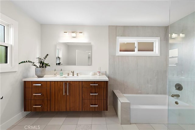 full bath with vanity and tile patterned floors