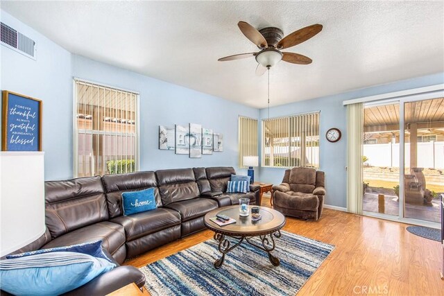 5855 Myrtle Beach Dr, Banning, CA 92220 - living area featuring wood finished floors and ceiling fan
