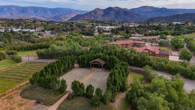 drone / aerial view featuring a mountain view