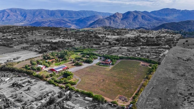 birds eye view of property with a mountain view and a rural view