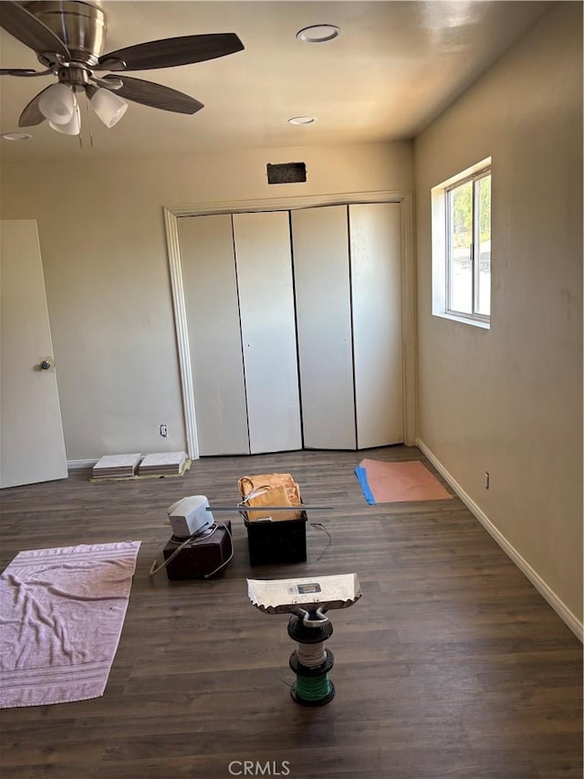 667 Canyon Crest Dr, Sierra Madre, CA 91024 - unfurnished bedroom featuring baseboards, a closet, recessed lighting, wood finished floors, and a ceiling fan