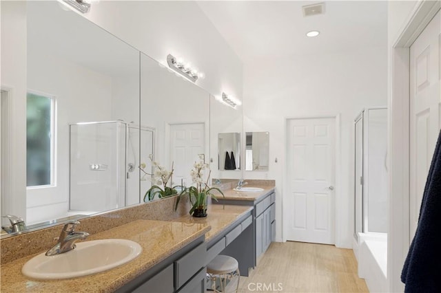 82745 Odlum Dr, Indio, CA 92201 - full bathroom featuring a stall shower and double vanity