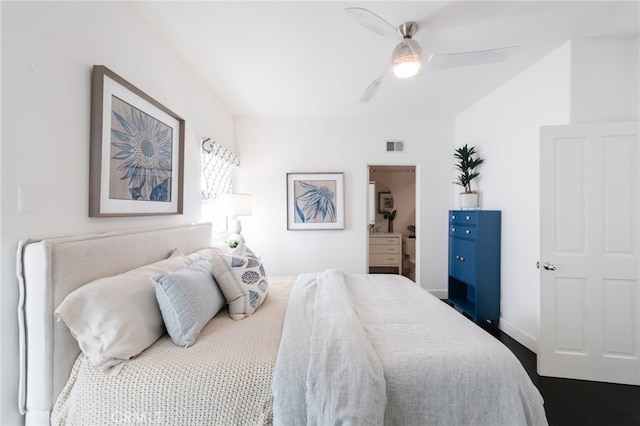 bedroom featuring visible vents and a ceiling fan