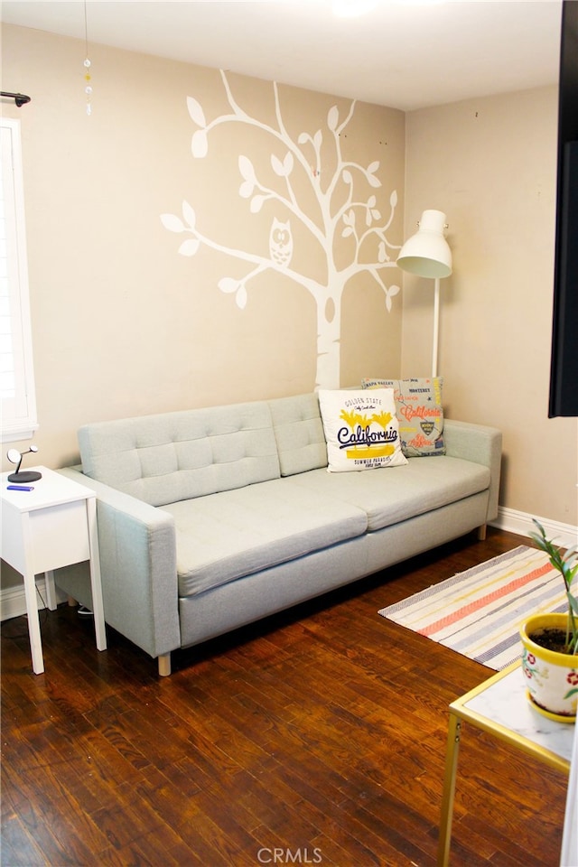 living room with baseboards and wood-type flooring