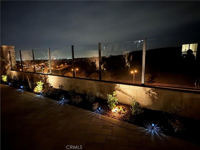 view of patio at night