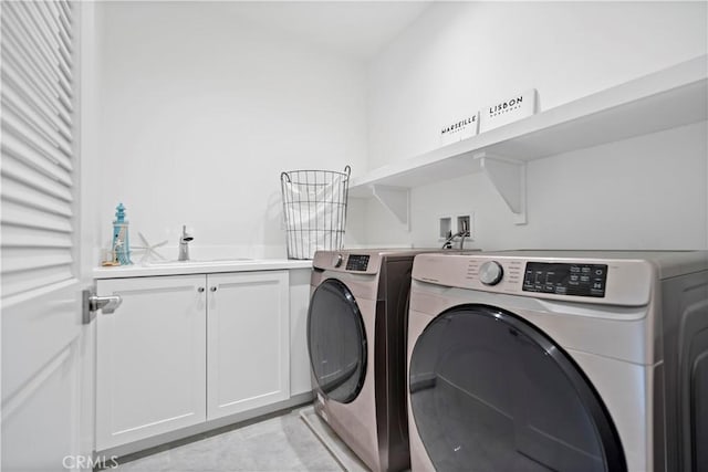 laundry room with a sink, cabinet space, and washing machine and clothes dryer