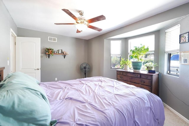 16233 Oakley Rd, Ramona, CA 92065 - bedroom featuring ceiling fan, visible vents, baseboards, and carpet flooring