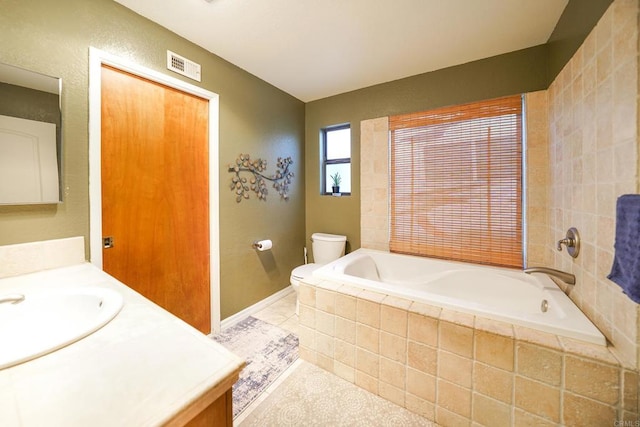 16233 Oakley Rd, Ramona, CA 92065 - bathroom with a garden tub, visible vents, toilet, vanity, and tile patterned flooring