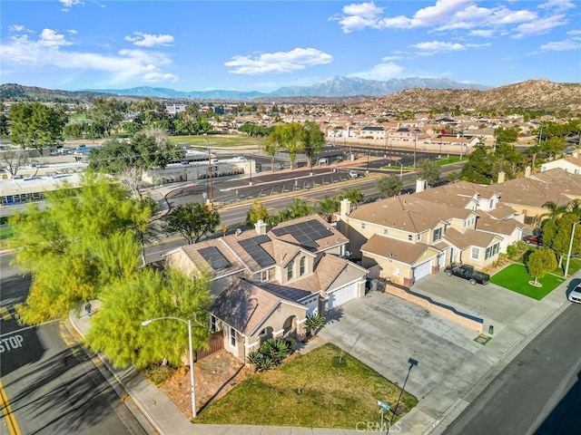 aerial view featuring a residential view and a mountain view