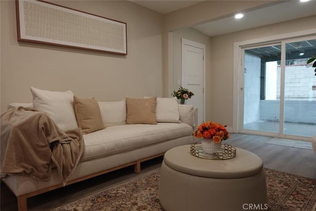 living room featuring wood finished floors and recessed lighting