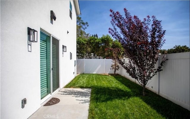 view of yard with a patio area and a fenced backyard