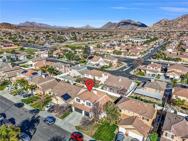 bird's eye view featuring a residential view and a mountain view