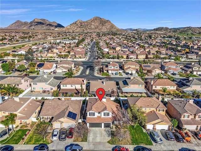 aerial view featuring a residential view and a mountain view