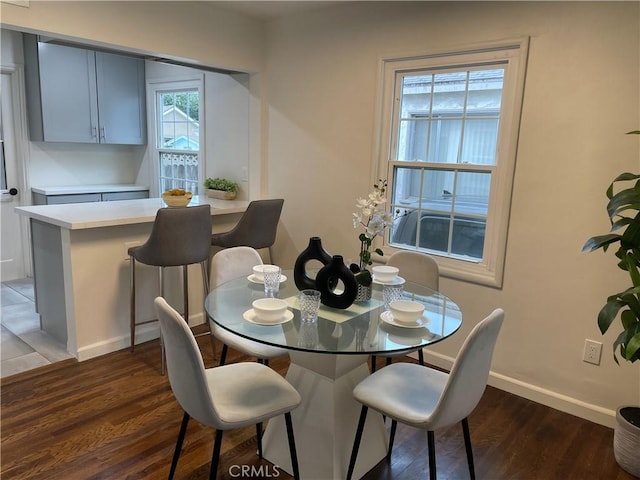 dining space featuring baseboards and wood finished floors