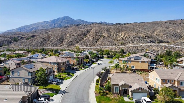 bird's eye view featuring a residential view and a mountain view