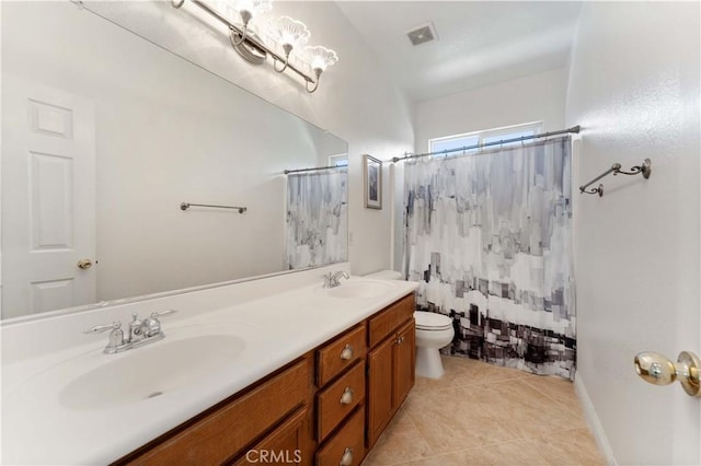 bathroom with visible vents, a sink, toilet, and tile patterned floors