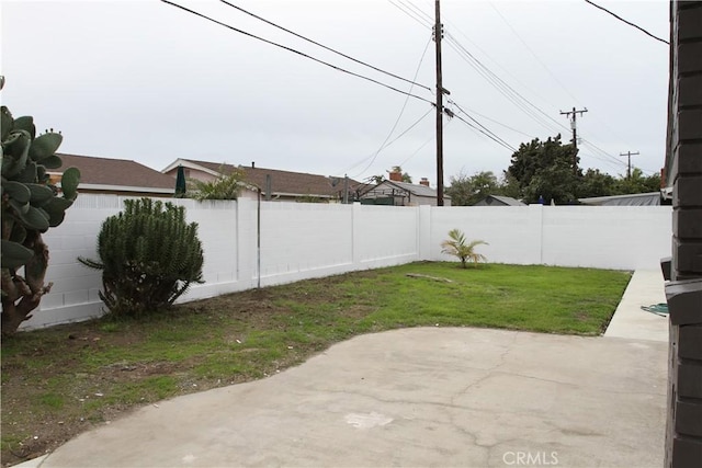 view of yard with a patio area and a fenced backyard