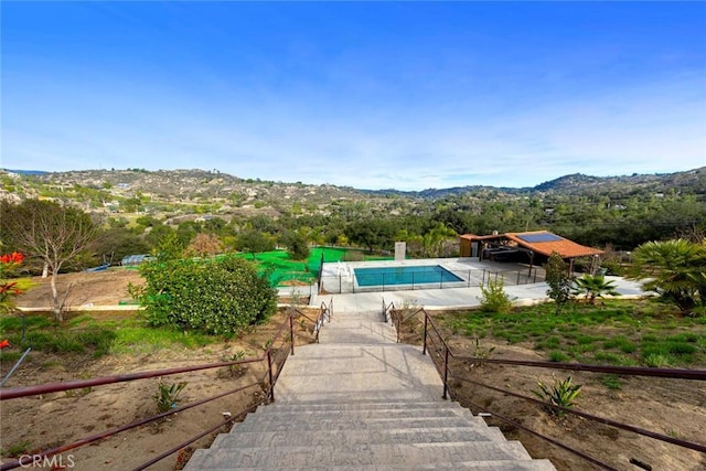 view of pool featuring a mountain view