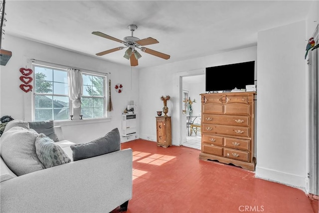 interior space featuring ceiling fan