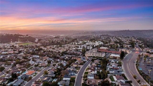 view of aerial view at dusk