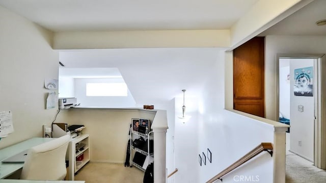 kitchen with light colored carpet