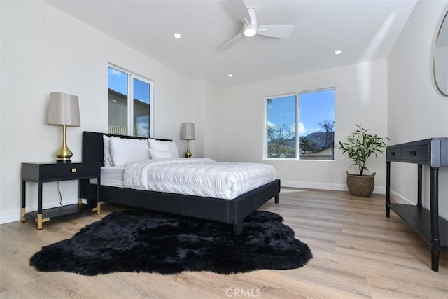 6215 Keystone St, Simi Valley, CA 93063 - bedroom with baseboards, wood finished floors, recessed lighting, and ceiling fan