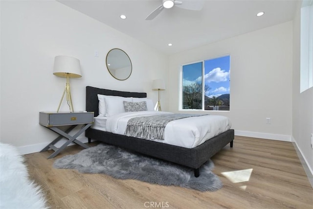 6215 Keystone St, Simi Valley, CA 93063 - bedroom featuring baseboards, wood finished floors, recessed lighting, and ceiling fan