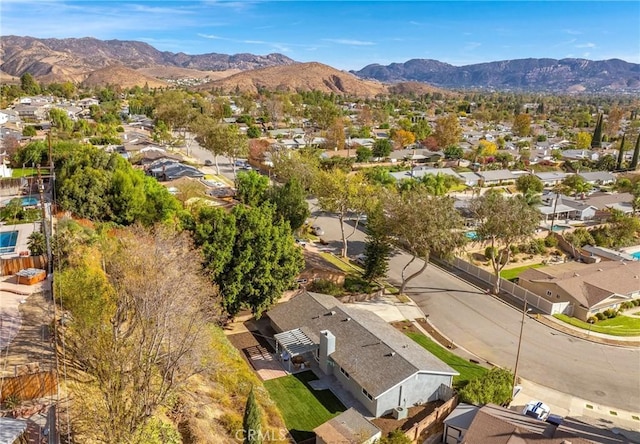 birds eye view of property with a mountain view and a residential view