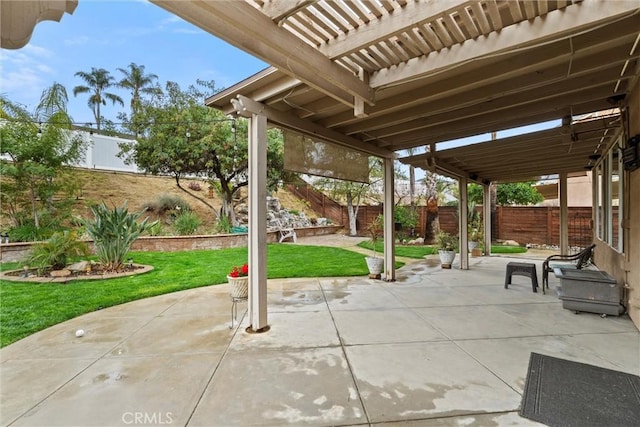 view of patio featuring a fenced backyard and a pergola