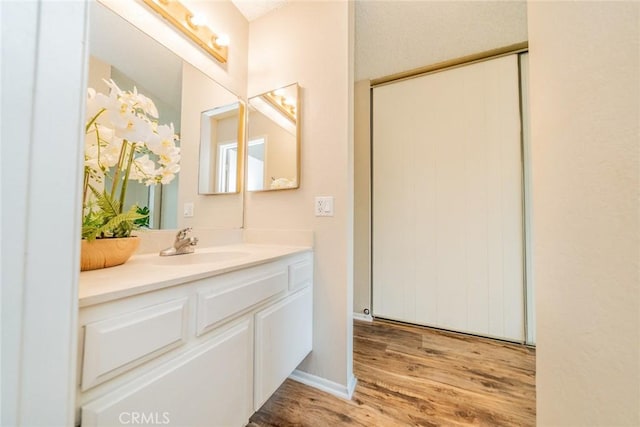 bathroom with vanity and wood finished floors